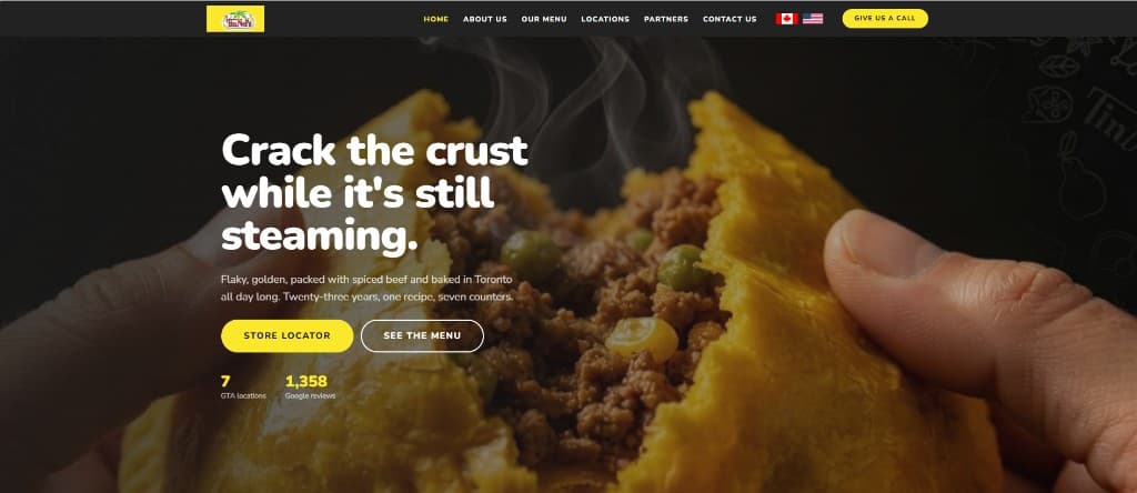 TimNel's homepage after the redesign, with the headline Crack the crust while it's still steaming.